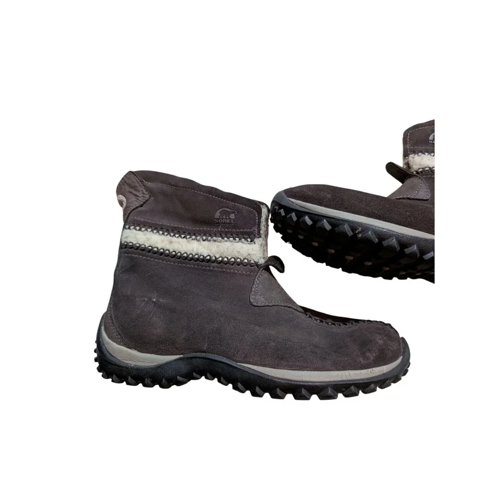 Sorel Nicolet Slip on Winter‎ Boots Womens Size 7 Stout Brown Leather Insulated